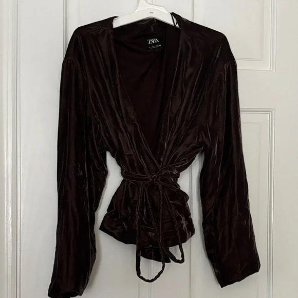 Zara Brown Wrap Blouse - Picture 1 of 3